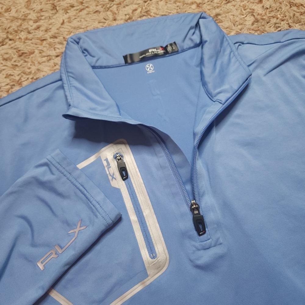 RLX Ralph Lauren Blue Quarter Sleeve Stetch Pullover Mens L Long Sleeve‎